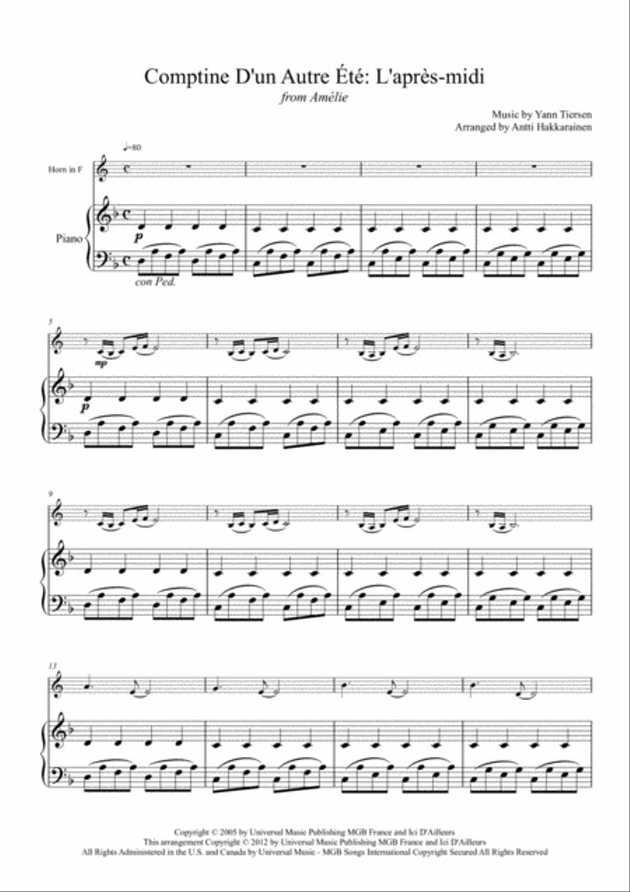 Comptine D'un Autre Été: L'après-midi Horn scores gallery preview page 2