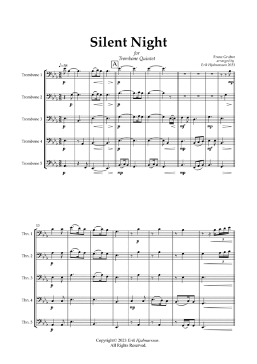 Silent Night - Trombone Quintet Trombone scores gallery preview page 2