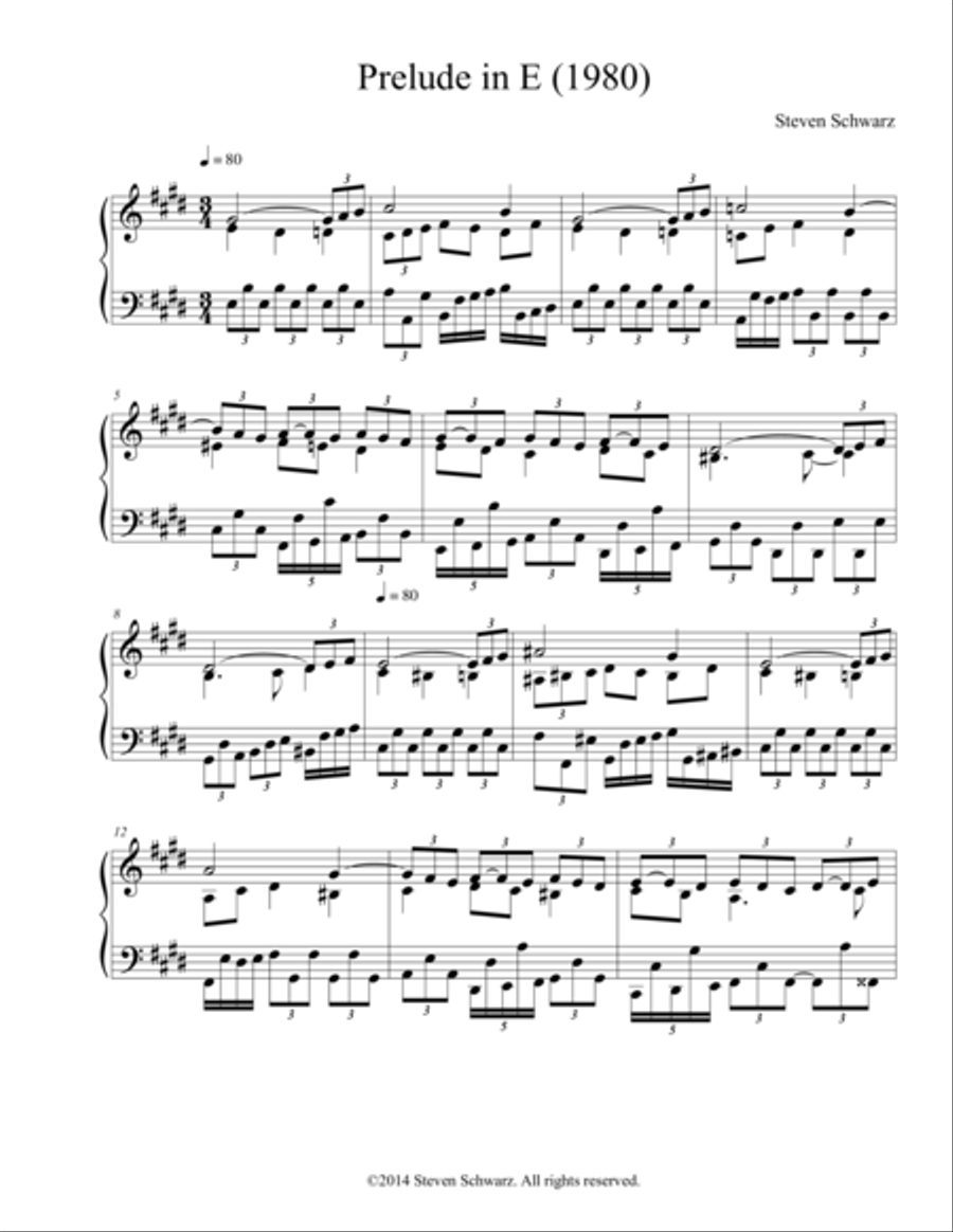 Prelude in E (1980) Piano Solo scores gallery preview page 1