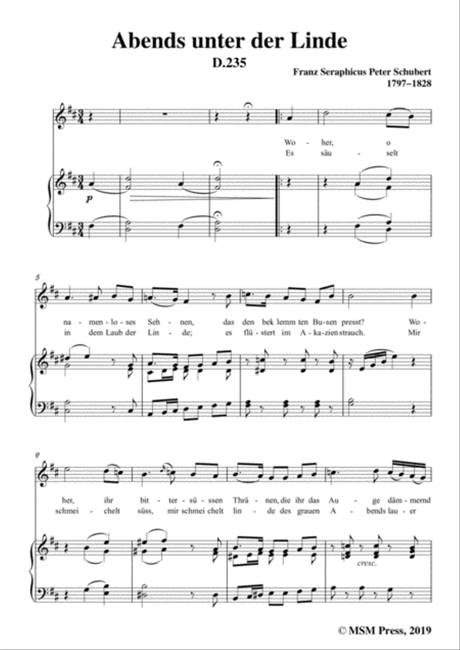 Schubert-Abends unter der Linde,D.235,in D Major,for Voice&Piano Voice scores gallery preview page 3