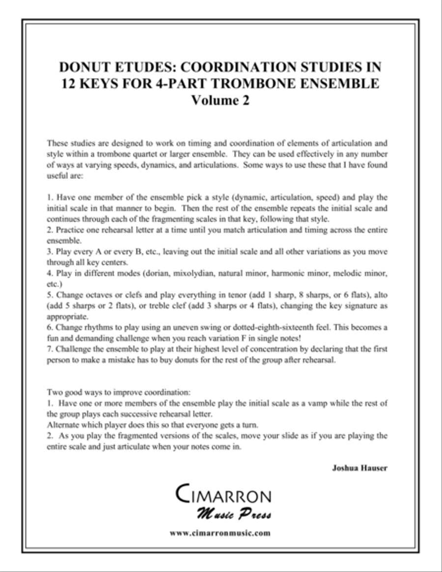 Donut Etudes: Coordination Studies in 12 Keys for 4-Part Trombone Ensemble, Volume 2 4-Part scores gallery preview page 1