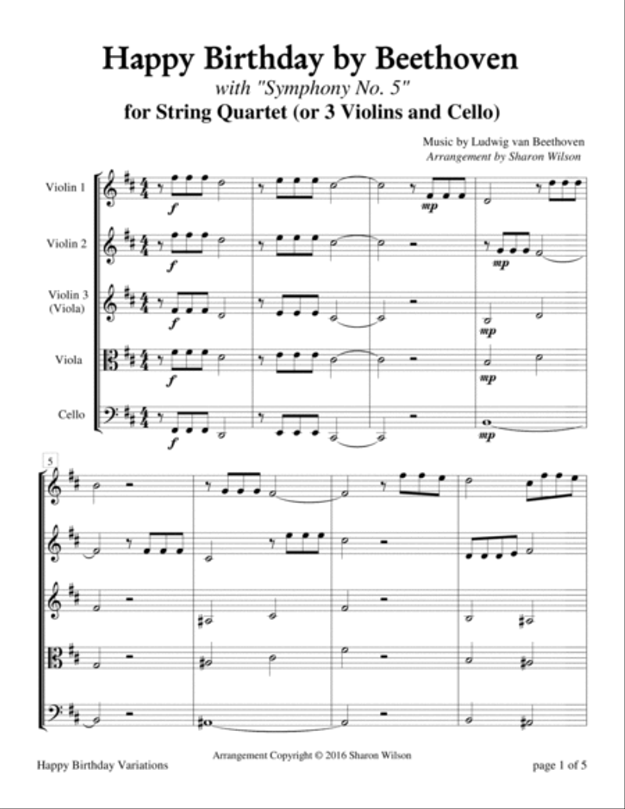 Happy Birthday by Beethoven (for String Quartet) String Quartet scores gallery preview page 4