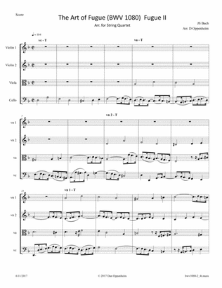 Book cover for Bach: The Art of Fugue, BWV 1080 Fugue No. 2 arr. for String Quartet