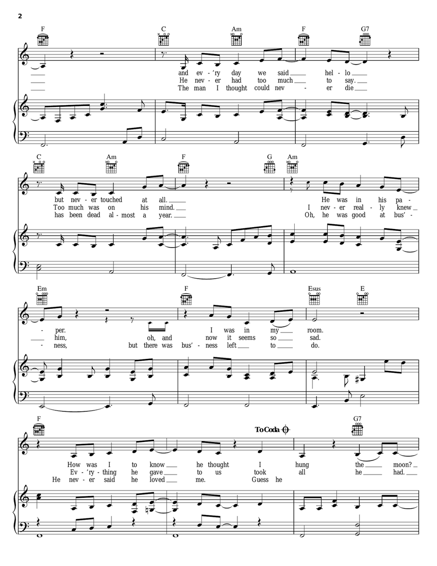 The Greatest Man I Never Knew Piano, Vocal, Guitar scores gallery preview page 2