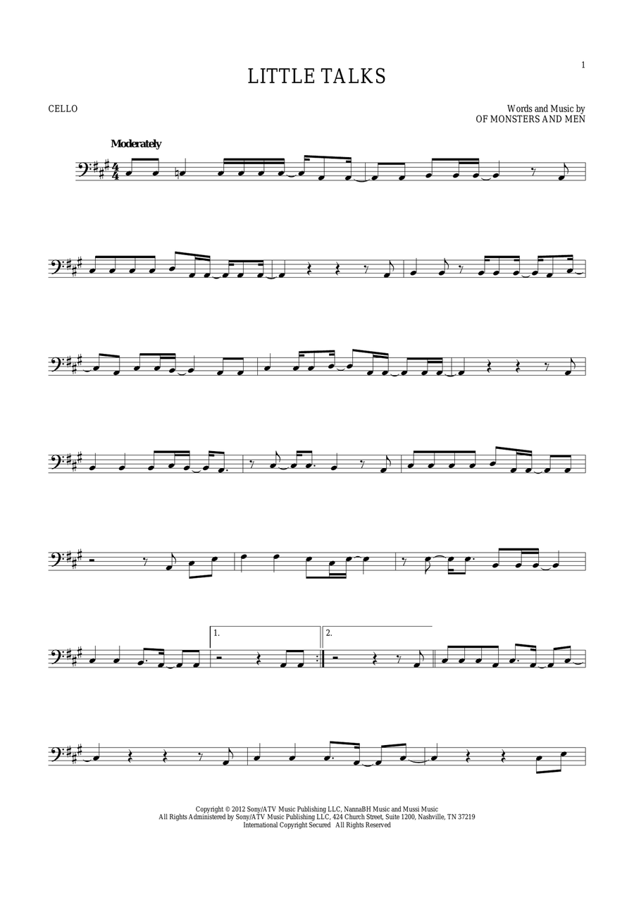 Little Talks Cello Solo scores gallery preview page 1