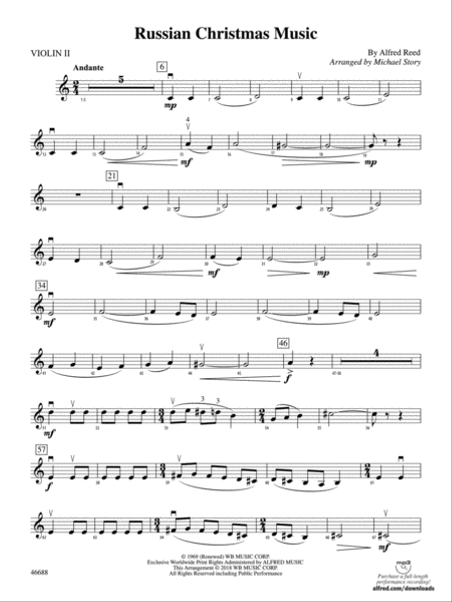 Russian Christmas Music: 2nd Violin Full Orchestra scores gallery preview page 1