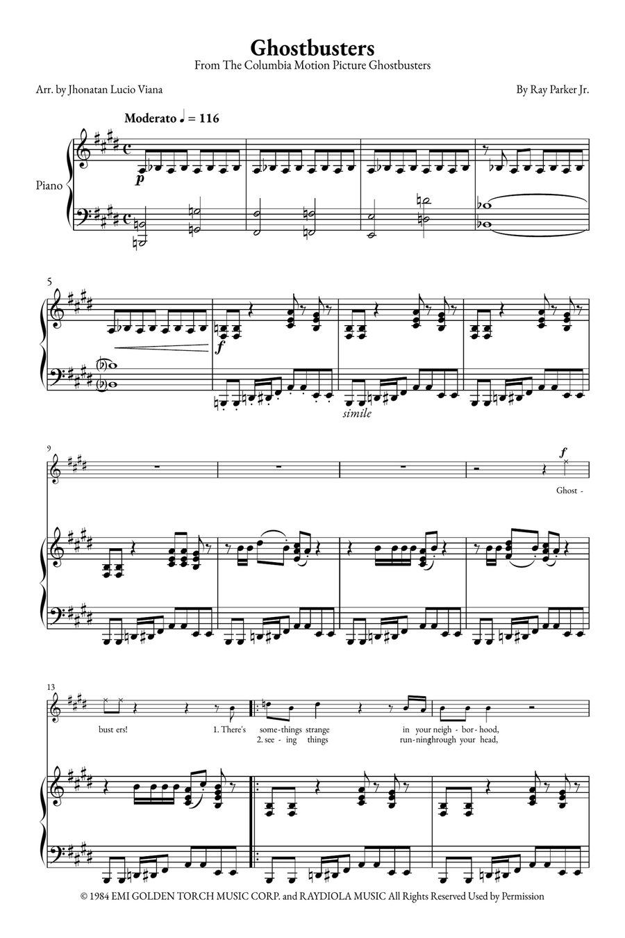 Ghostbusters Piano, Vocal scores gallery preview page 1