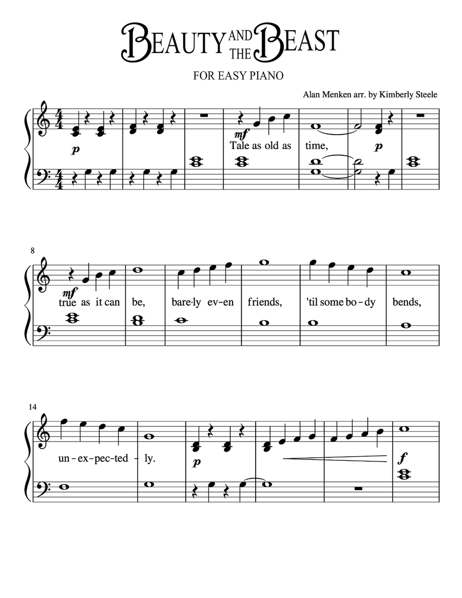 Beauty And The Beast Piano Solo scores gallery preview page 1