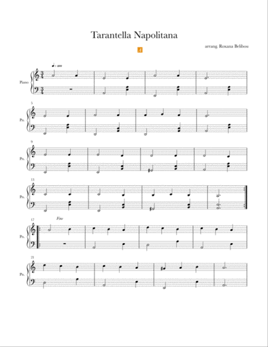 Tarantella Easy Piano scores gallery preview page 1