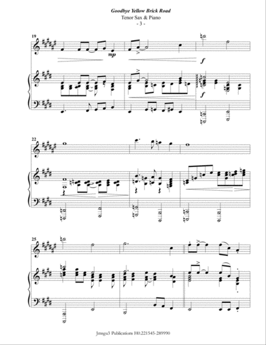 Goodbye Yellow Brick Road Tenor Saxophone scores gallery preview page 3