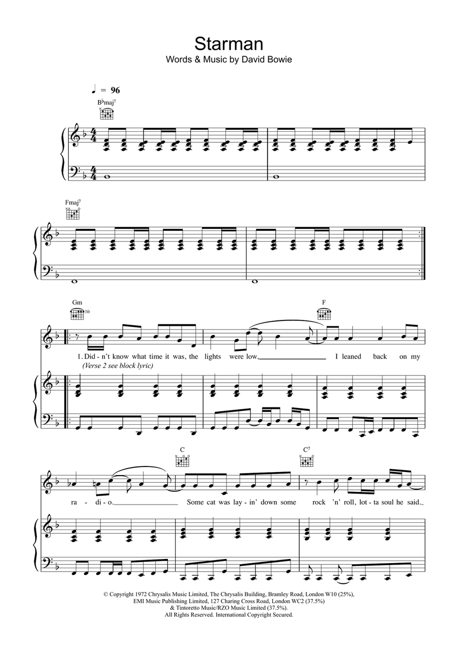 Starman Piano, Vocal, Guitar scores gallery preview page 1
