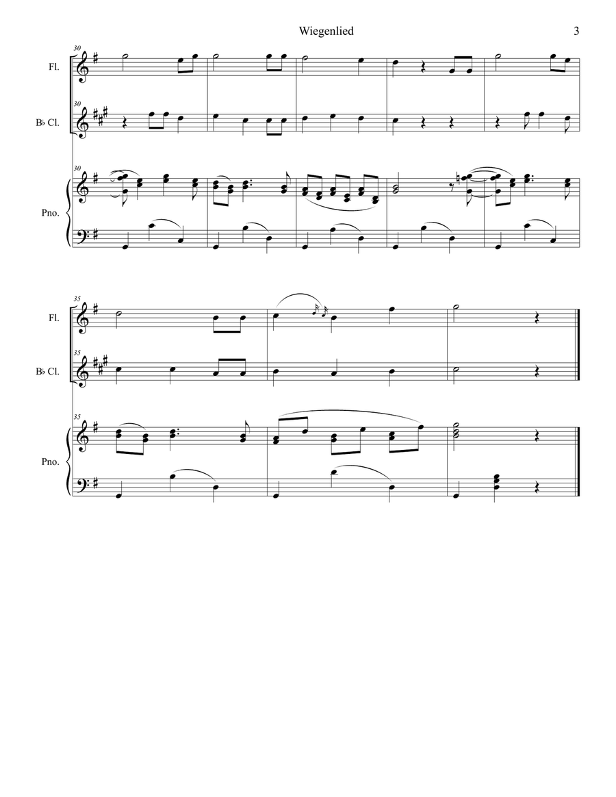 Wiegenlied (Brahms' Lullaby) (Duet for Flute & Bb-Clarinet) Woodwind Duet scores gallery preview page 4