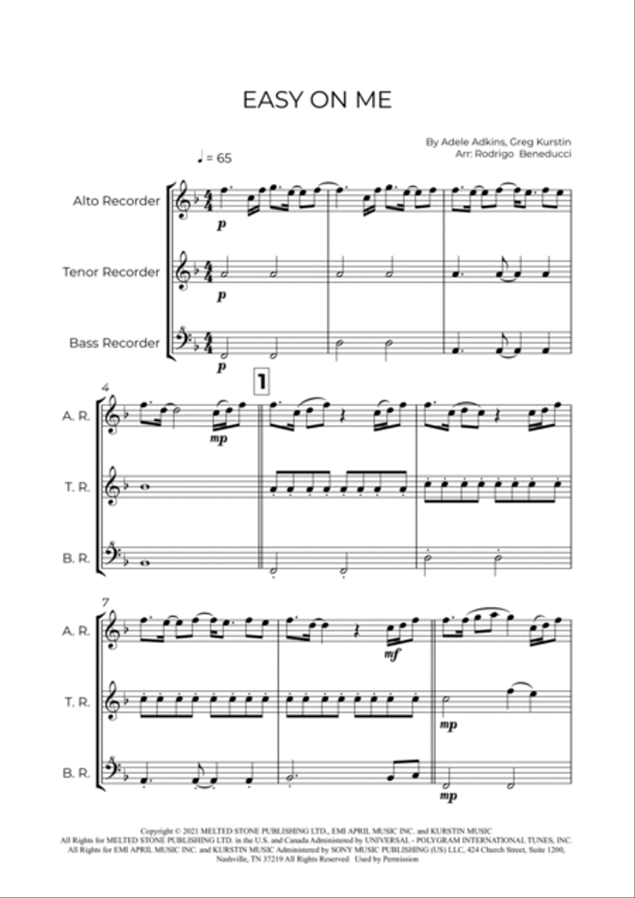 Easy On Me Alto Recorder scores gallery preview page 2