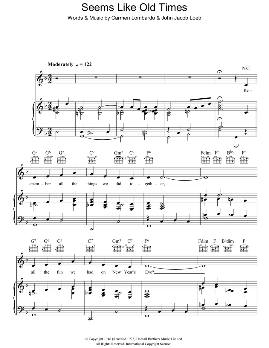 Seems Like Old Times Piano, Vocal, Guitar scores gallery preview page 1