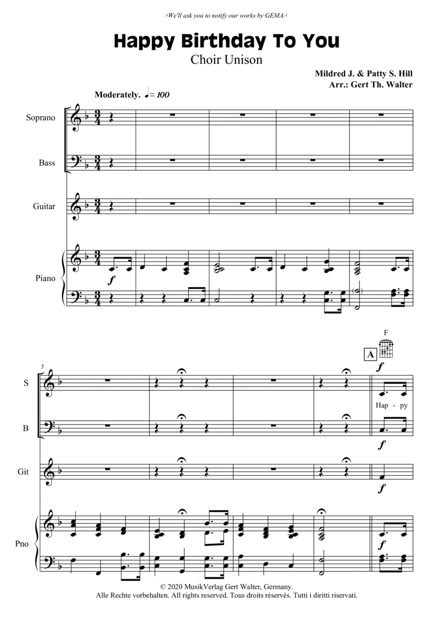 Happy Birthday To You Unison Choir scores gallery preview page 1