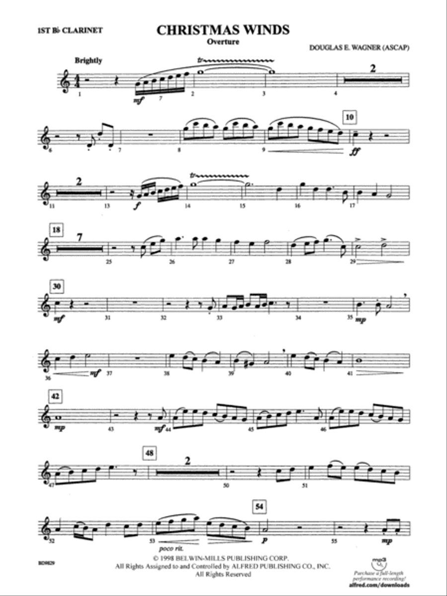 Christmas Winds (Overture): 1st B-flat Clarinet Concert Band scores gallery preview page 1