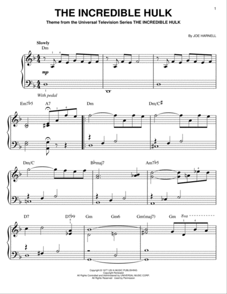 The Incredible Hulk Easy Piano scores gallery preview page 1