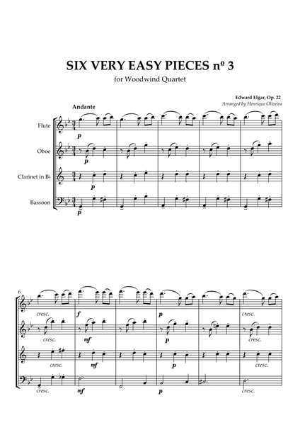 Six Very Easy Pieces nº 3 (Andante) - For Woodwind Quartet image number null