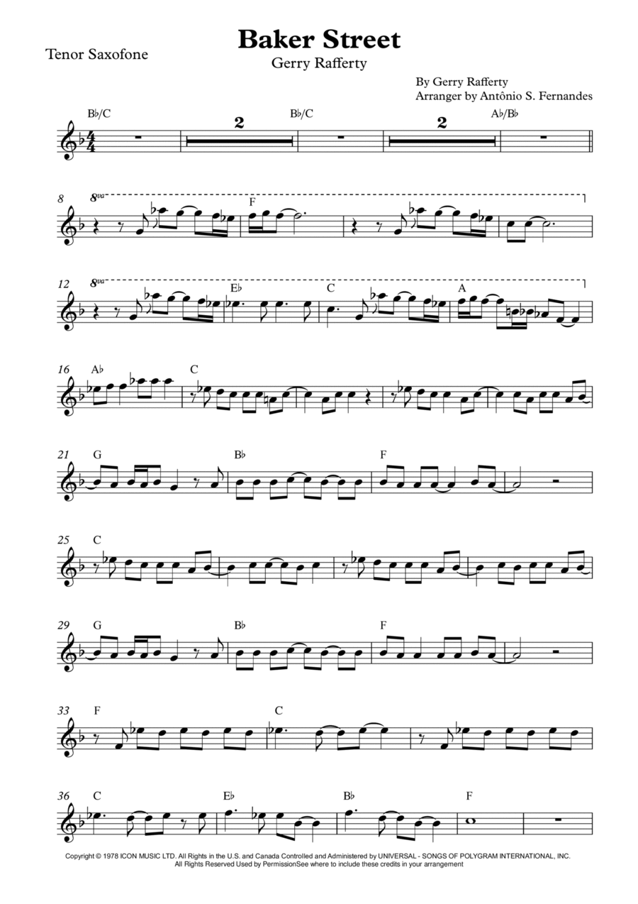 Baker Street Tenor Saxophone scores gallery preview page 1