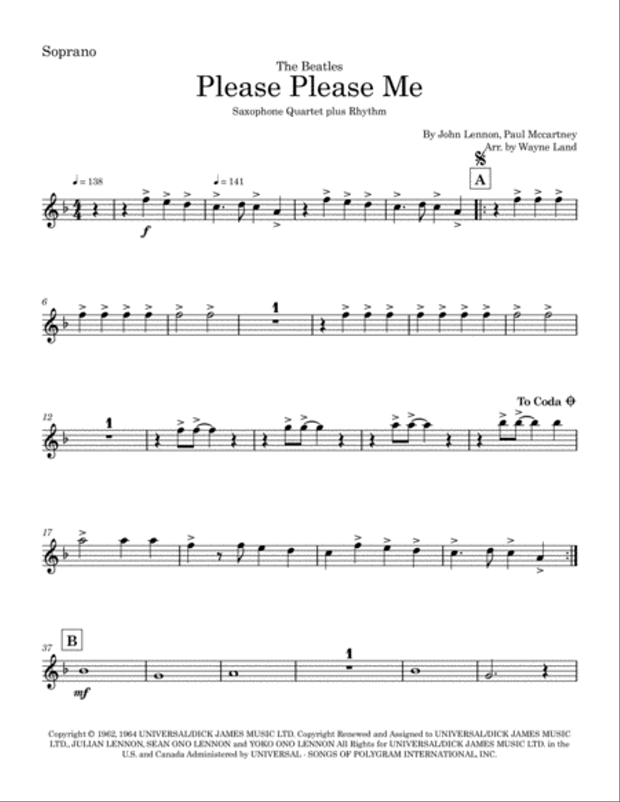 Please Please Me Saxophone Quartet scores gallery preview page 5