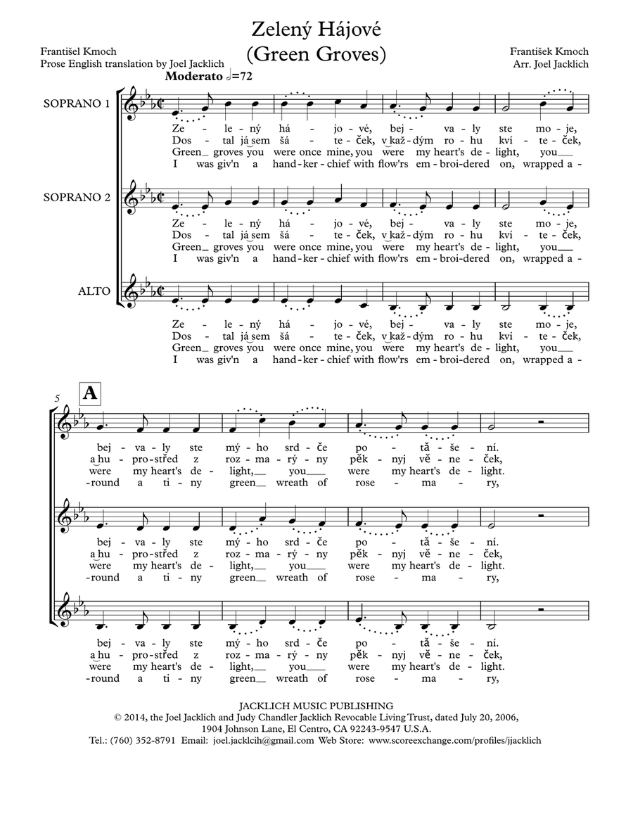Zelený Hájové - Green Groves (Folk Song) SSA scores gallery preview page 1