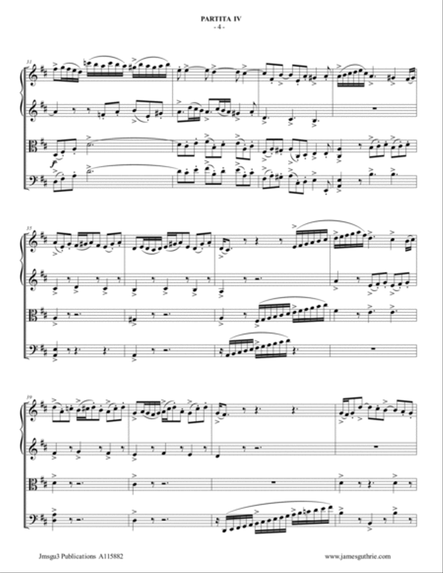 BACH: Partita No. 4 BWV 828 for String Quartet String Quartet scores gallery preview page 4