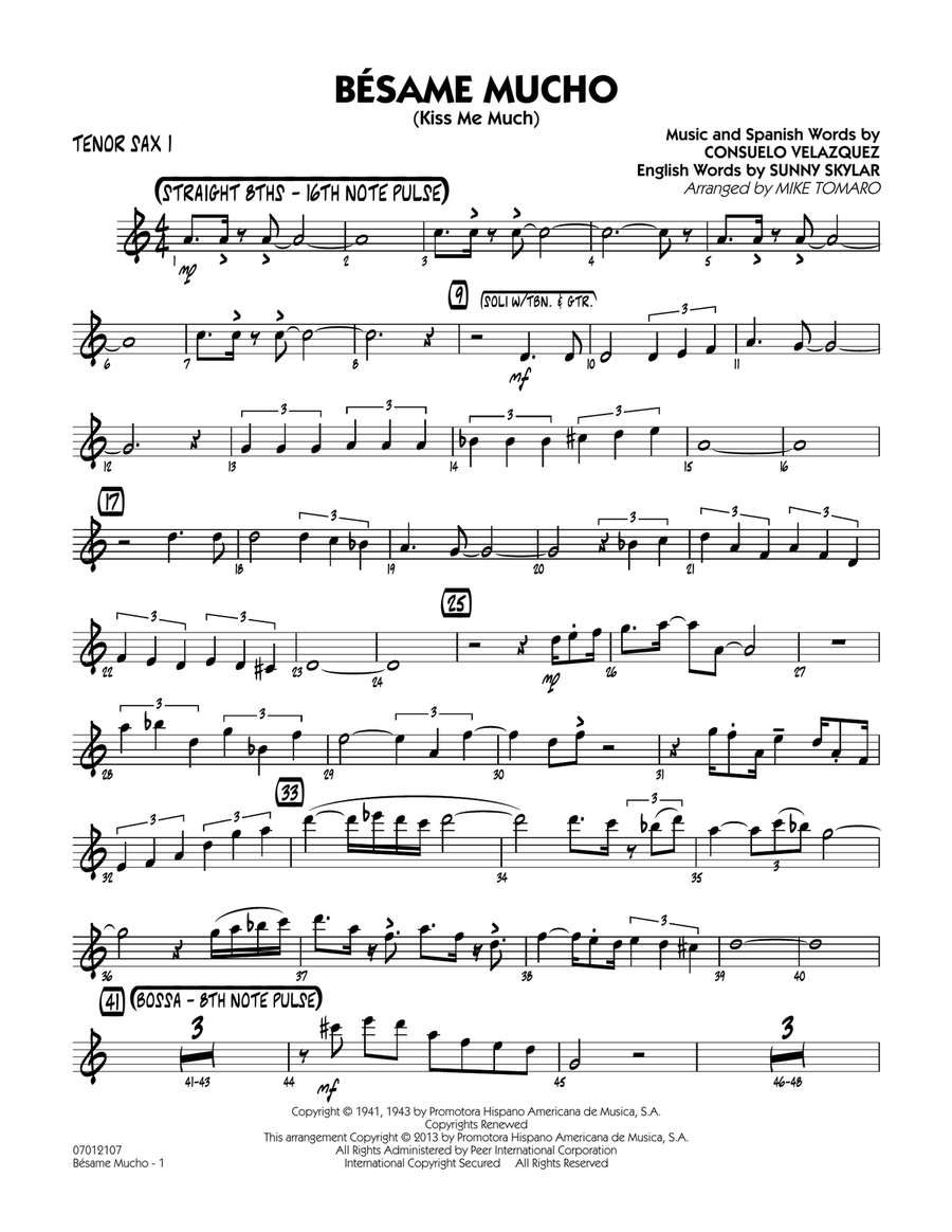 Besame Mucho (Kiss Me Much) - Tenor Sax 1 Jazz Ensemble scores gallery preview page 1