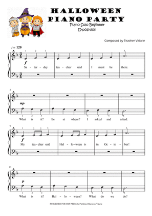 Halloween Piano Party (Piano Solo for Beginners) 5-finger position on D