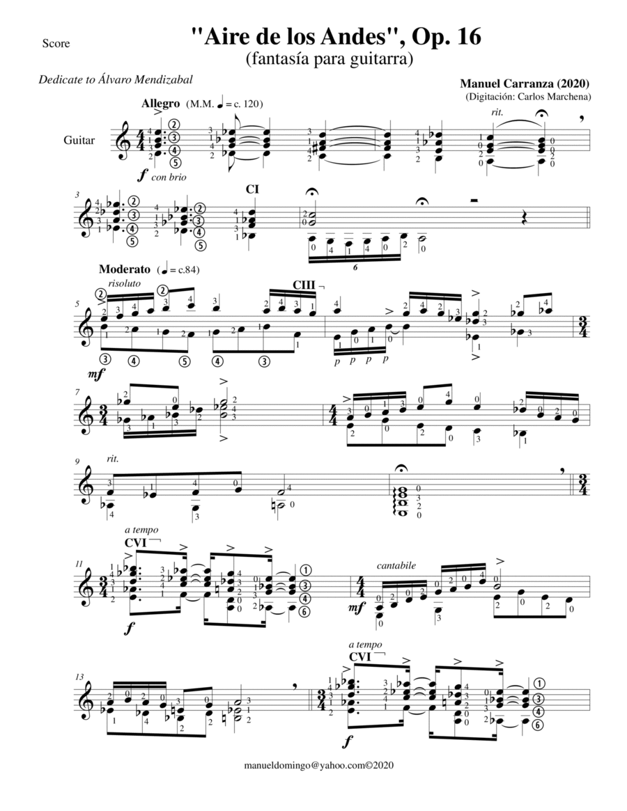 Aire de los Andes, Op. 16 for guitar solo Acoustic Guitar scores gallery preview page 1