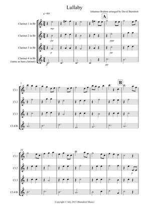 Brahms Lullaby for Clarinet Quartet