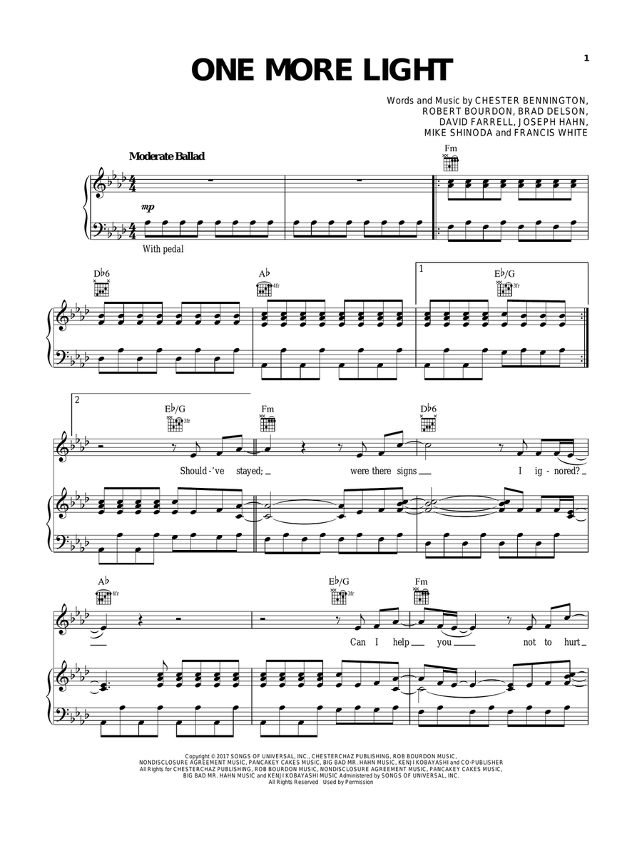 One More Light One More Light Piano, Vocal, Guitar scores gallery preview page 1