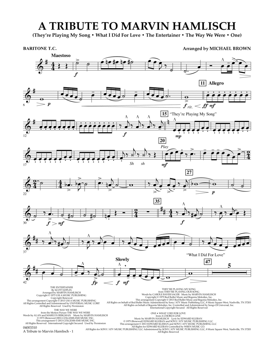 A Tribute To Marvin Hamlisch - Baritone T.C. Concert Band scores gallery preview page 1