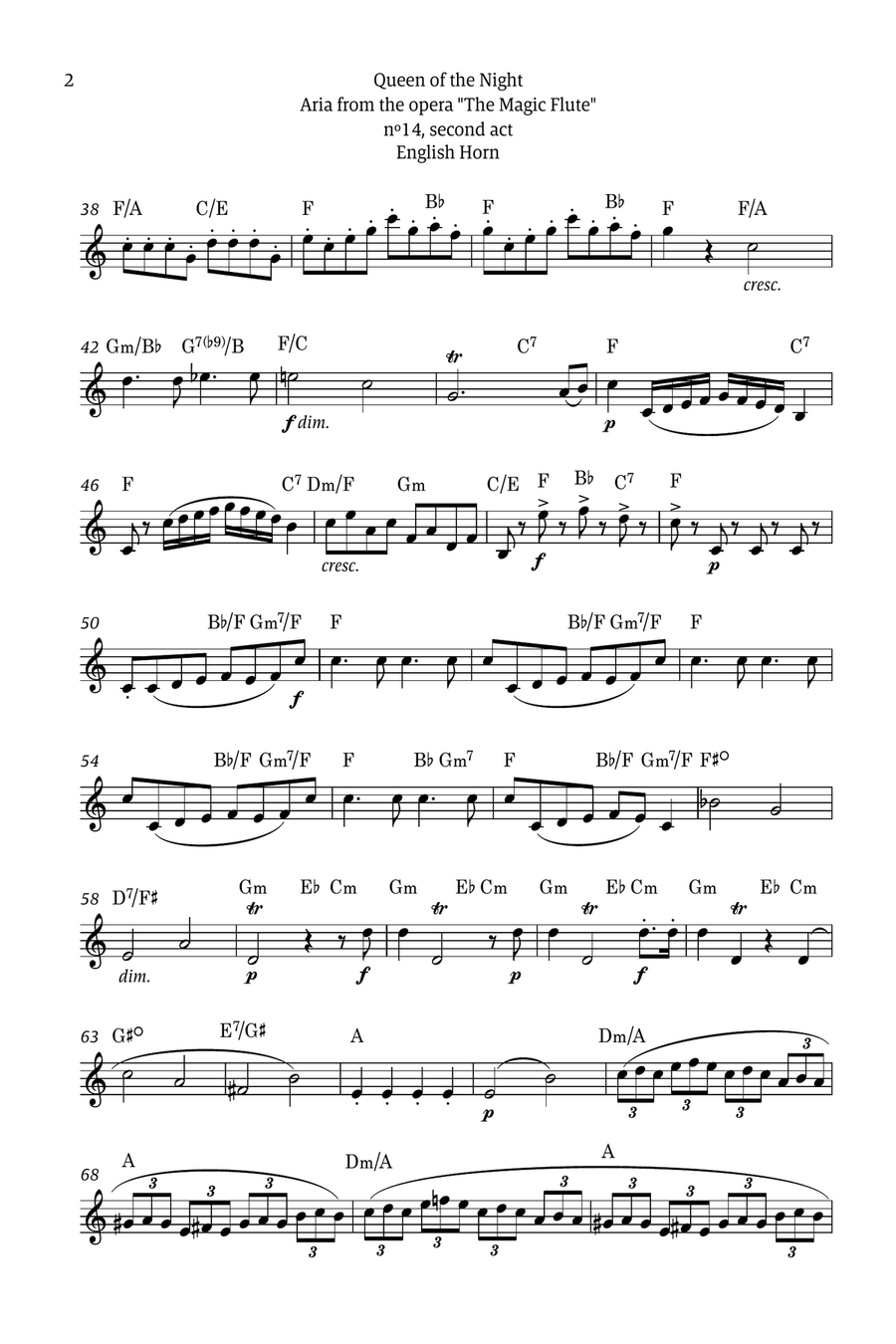 Queen of the Night - for solo english horn (with chords) Chamber Music scores gallery preview page 2