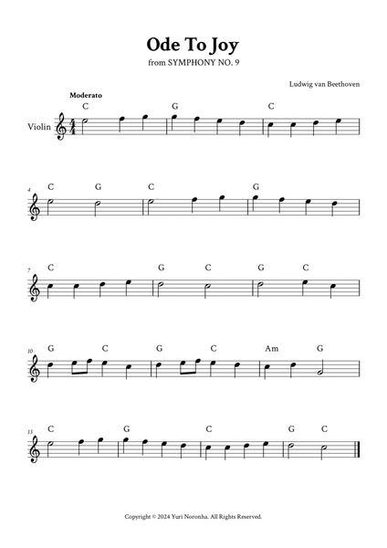 Ode To Joy - Easy Violin in C (with Chords) image number null