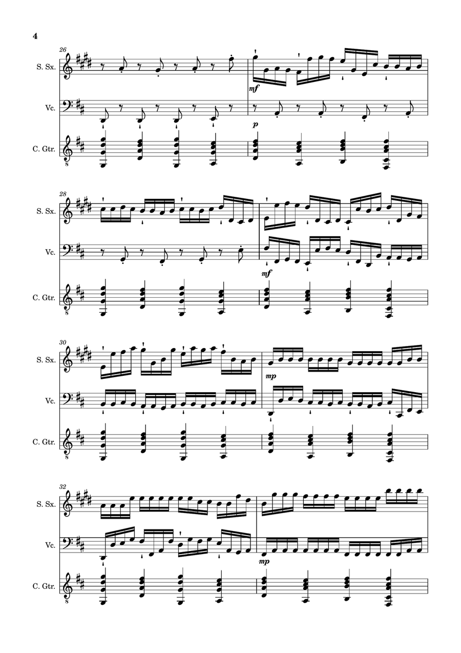 Canon in D Major, P.37; T.337. S. Sax, Cello, and Guitar. Score and Parts. Chamber Music scores gallery preview page 4