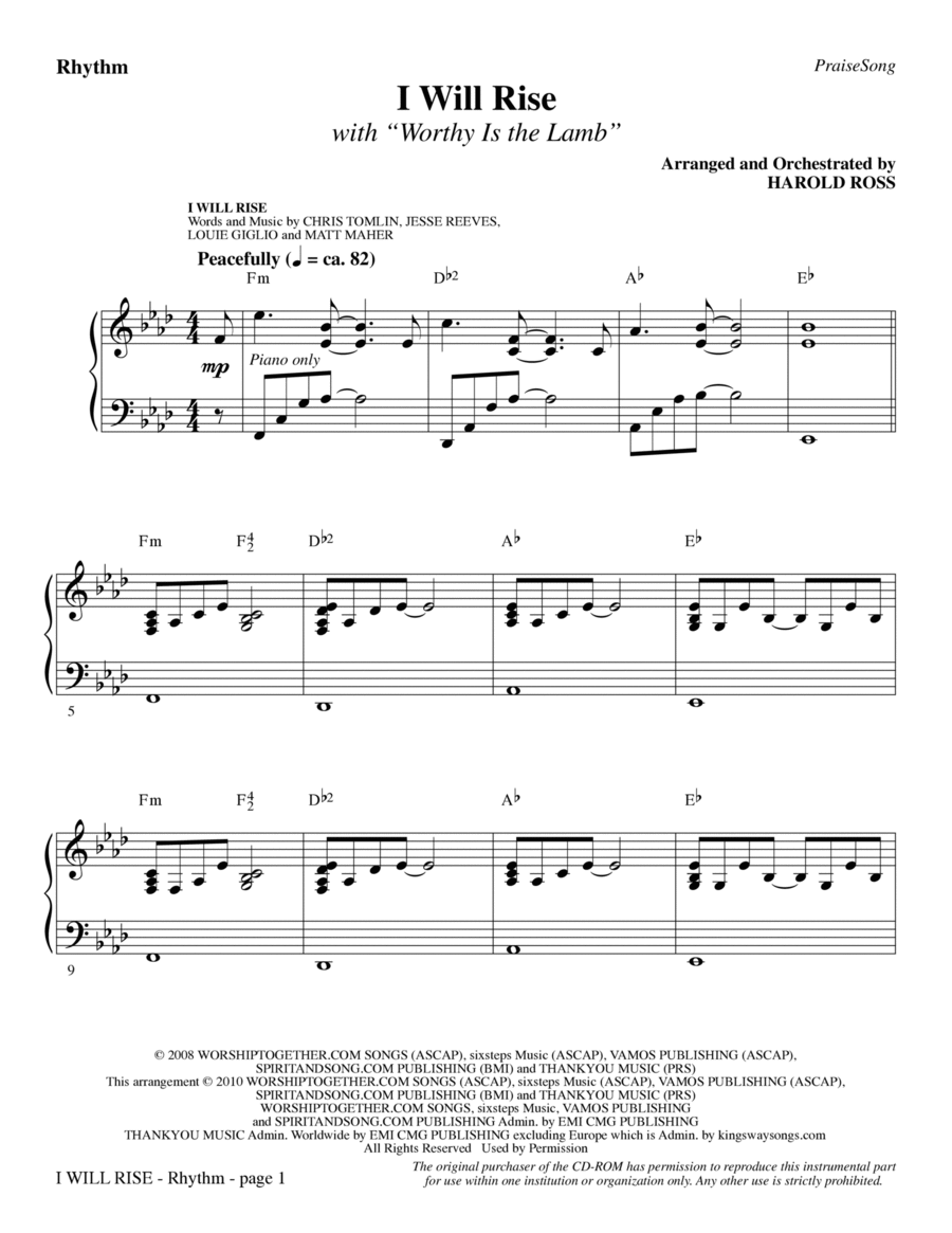 I Will Rise (with Worthy Is The Lamb) - Rhythm Choir scores gallery preview page 1