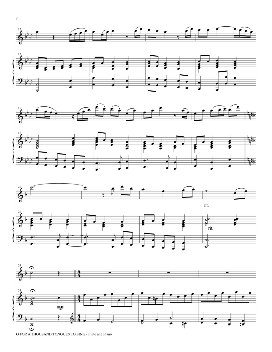 O FOR A THOUSAND TONGUES TO SING (Flute Piano and Flute Part) Flute scores gallery preview page 2