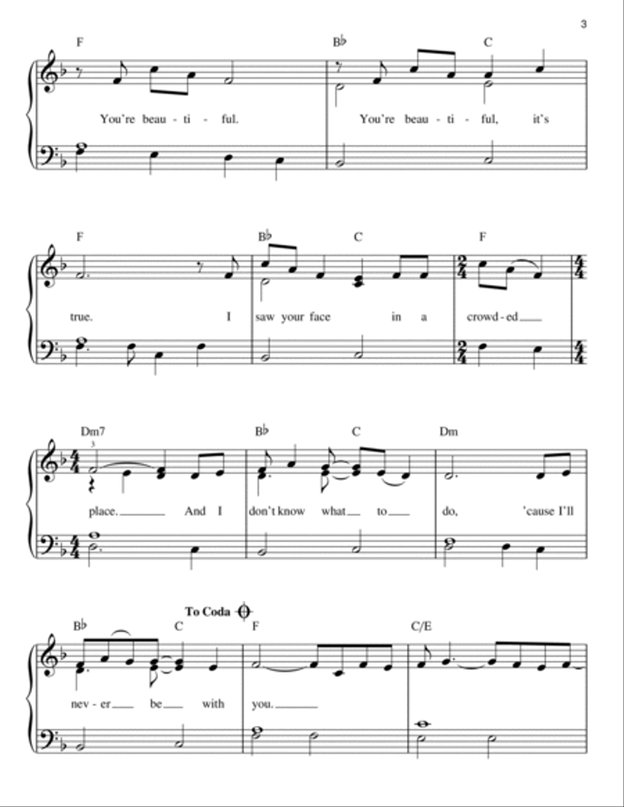 You're Beautiful Easy Piano scores gallery preview page 3