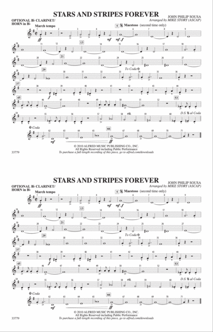 Stars and Stripes Forever: Optional Bb Clarinet/Horn in Bb Marching Band scores gallery preview page 1
