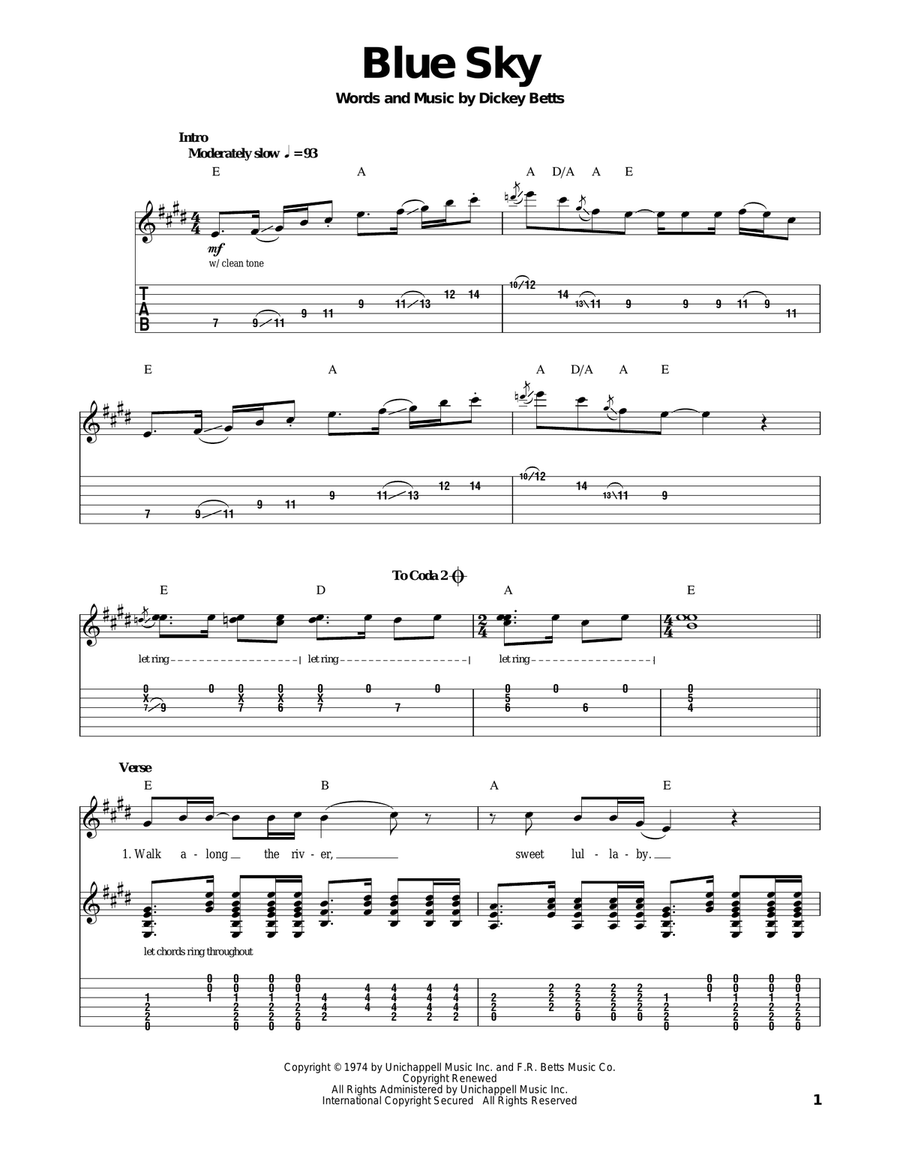 Blue Sky Acoustic Guitar scores gallery preview page 1