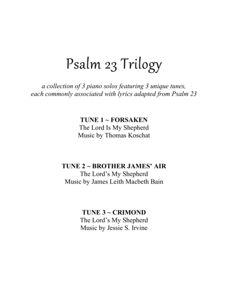 Psalm 23 Trilogy: The Lord Is My Shepherd (collection of 3 Piano Solos) image number null