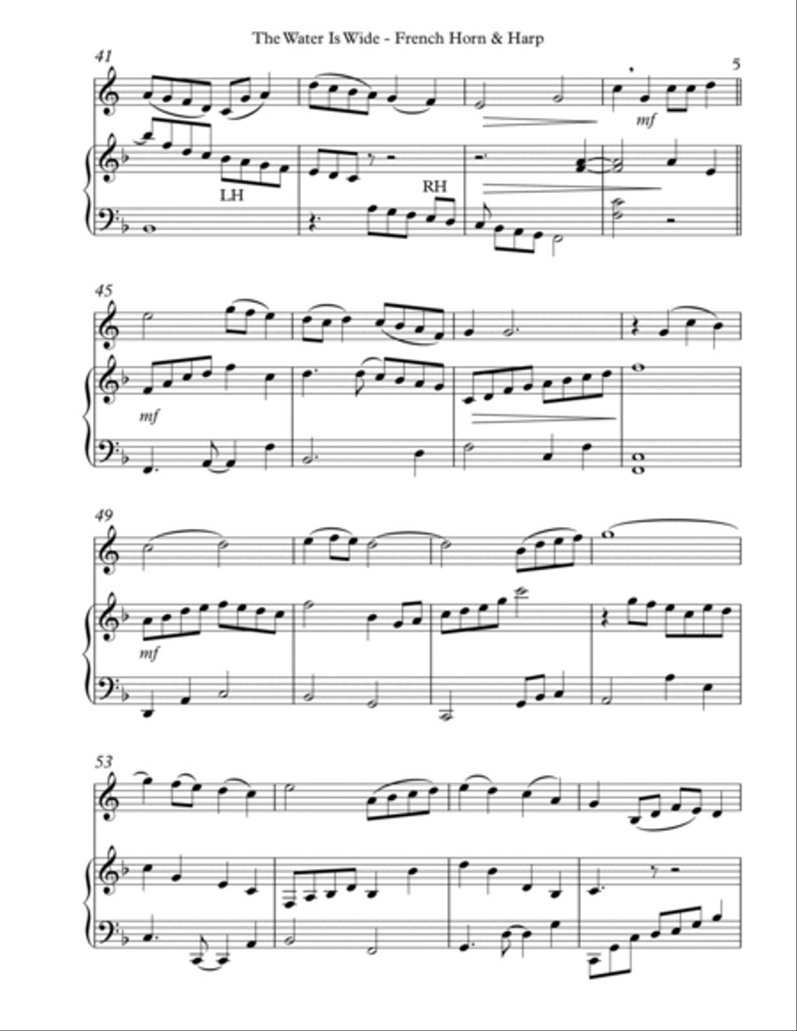 The Water Is Wide (O Waly, Waly), Duet for French Horn & Harp Horn scores gallery preview page 5