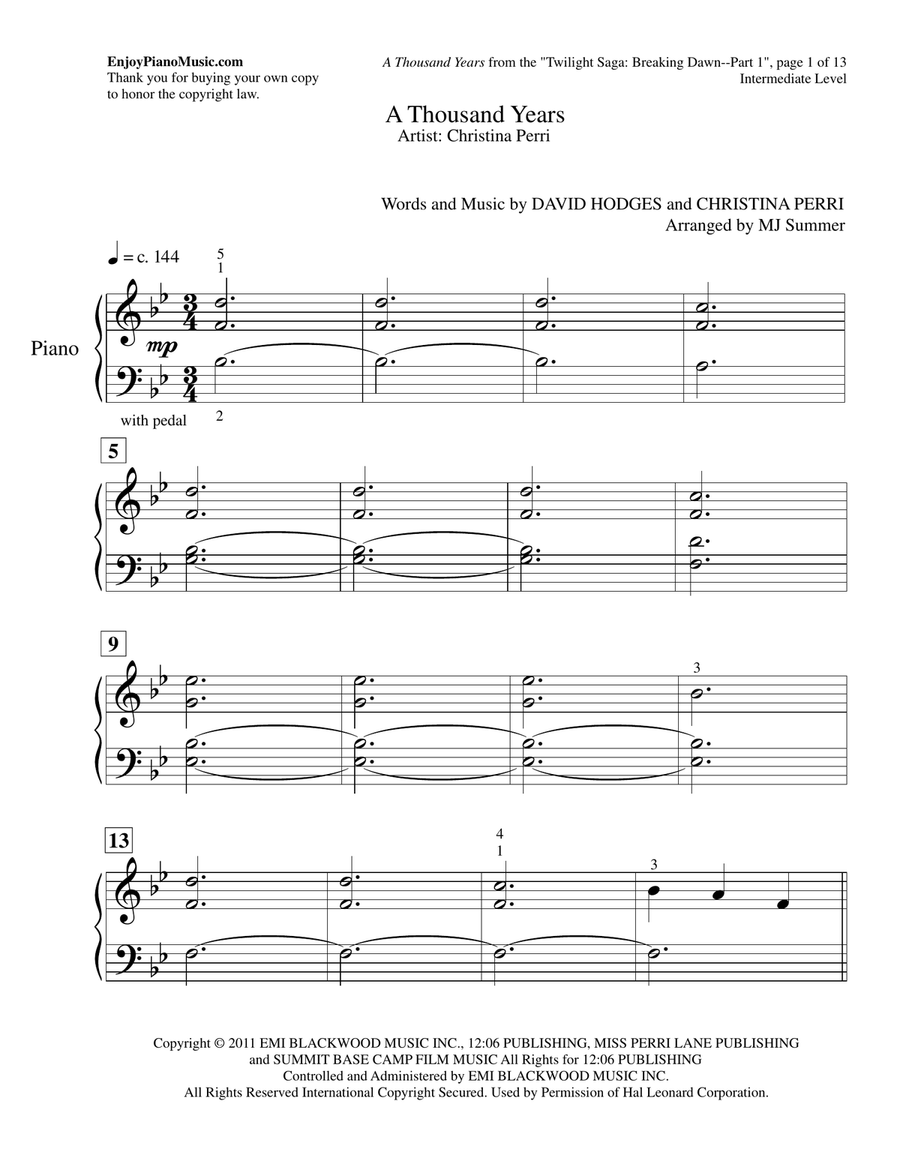 A Thousand Years Piano Method scores gallery preview page 2