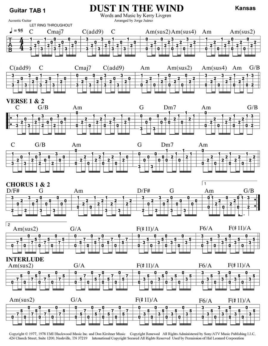 Dust In The Wind Guitar Tablature scores gallery preview page 1
