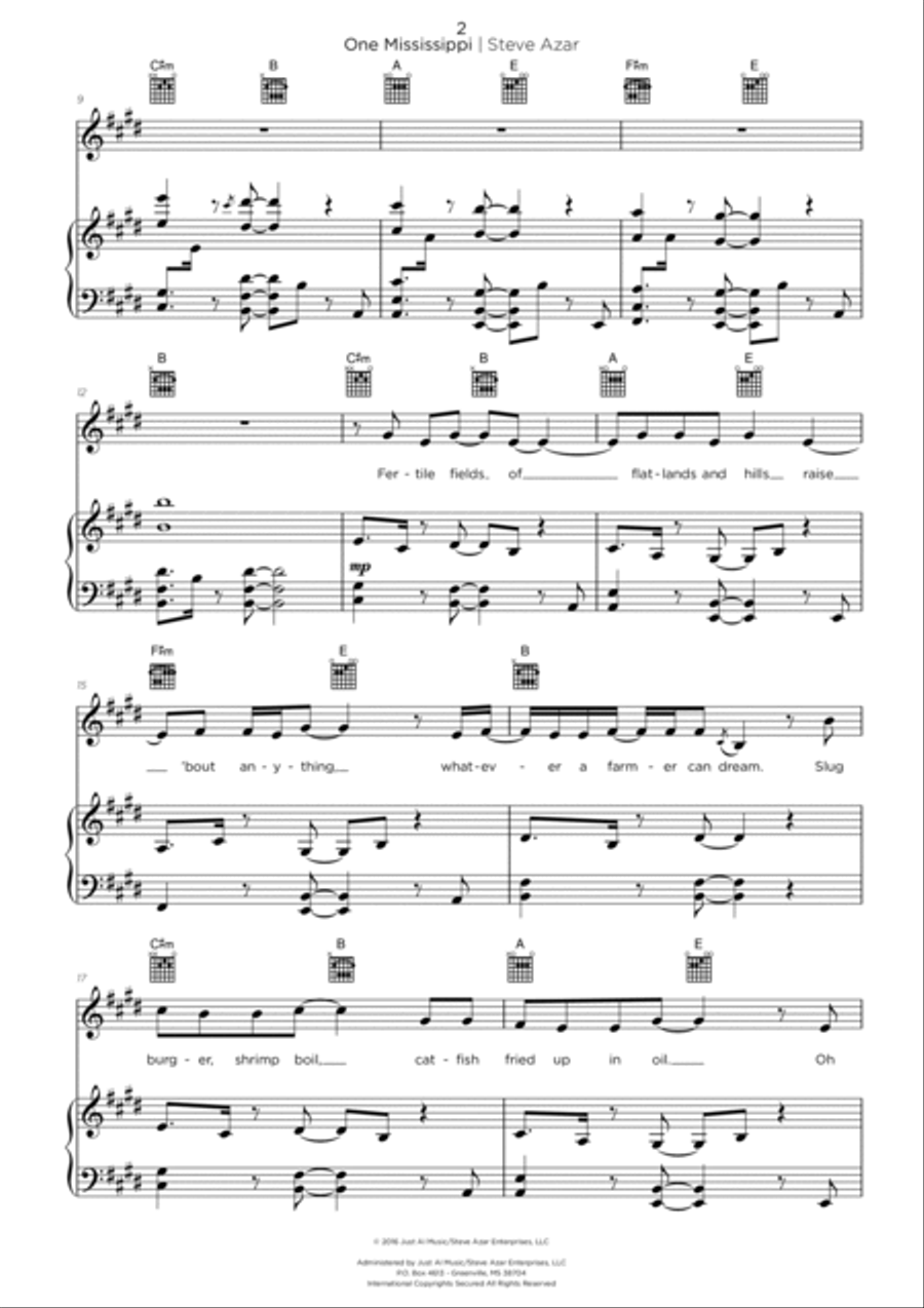 One Mississippi (The Official State Song of Mississippi) One Mississippi (The Official State Song of Mississippi) Piano, Vocal, Guitar scores gallery preview page 3