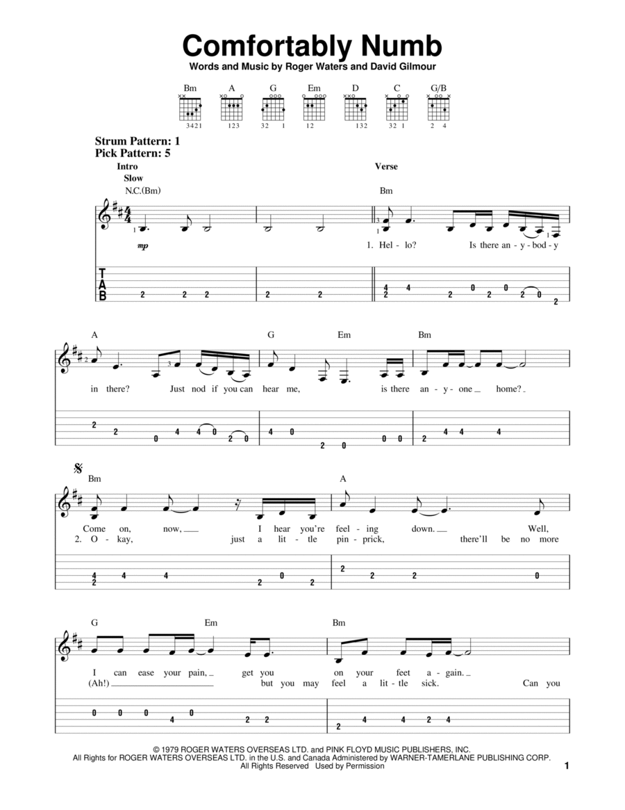 Comfortably Numb Acoustic Guitar scores gallery preview page 1