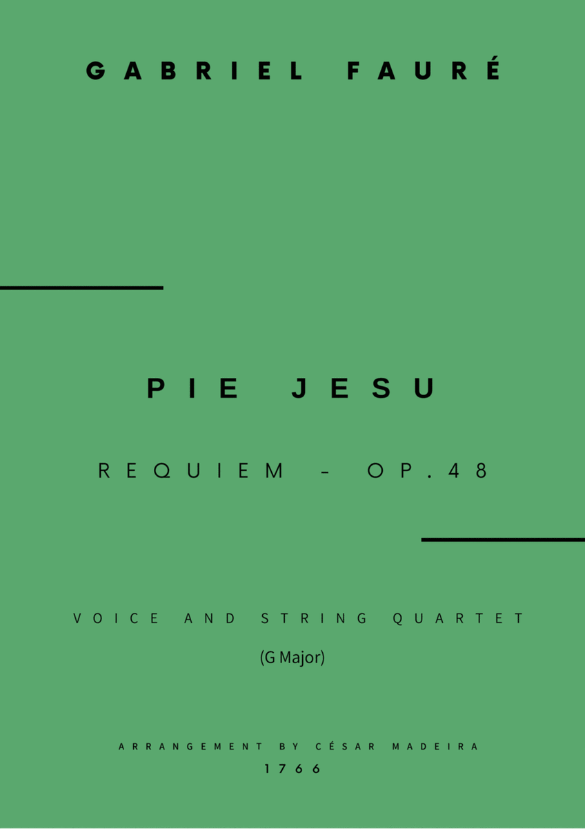 Pie Jesu (Requiem, Op.48) - Voice and String Quartet - G Major (Full Score and Parts) image number null