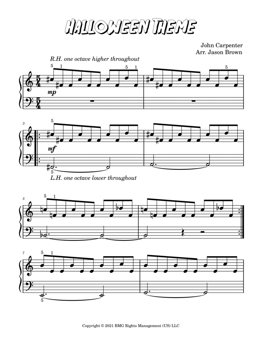 Halloween Theme Easy Piano scores gallery preview page 1