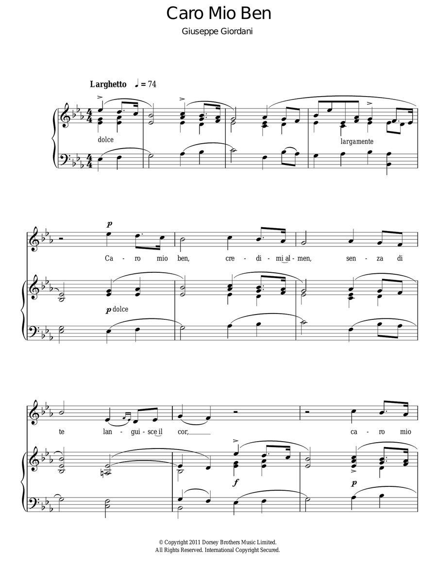 Caro Mio Ben Caro Mio Ben Piano, Vocal scores gallery preview page 1