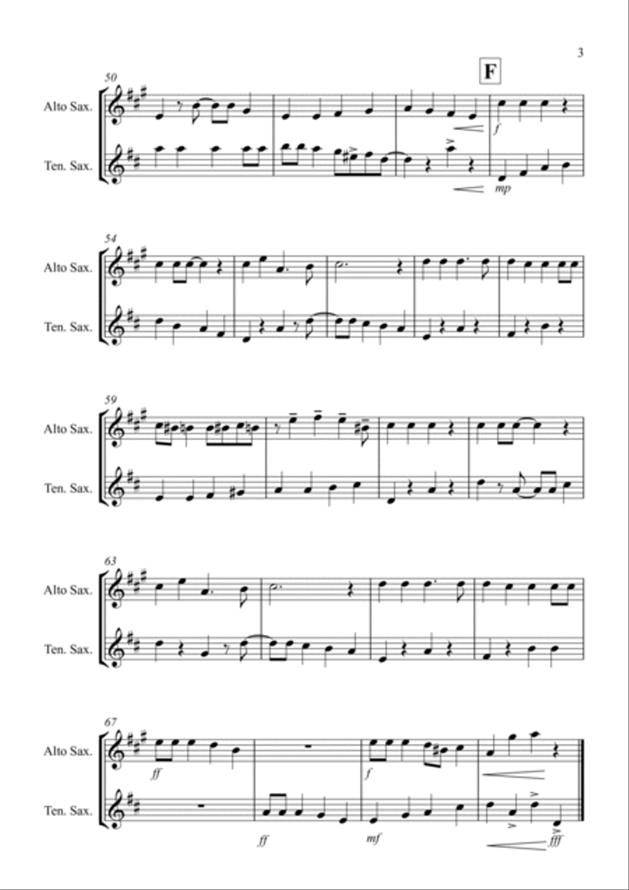 Jingle Bells (Jazzy Style!) for Alto and Tenor Saxophone Duet Woodwind Duet scores gallery preview page 3